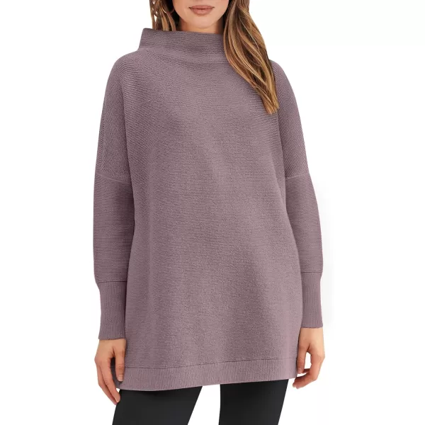 imageANRABESS Women 2023 Fall Casual Turtleneck Batwing Sleeve Slouchy Oversized Ribbed Knit Tunic Sweaters PulloverPurple