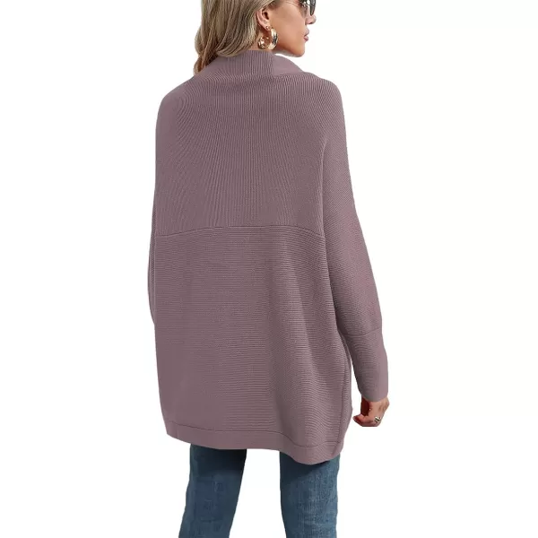 imageANRABESS Women 2023 Fall Casual Turtleneck Batwing Sleeve Slouchy Oversized Ribbed Knit Tunic Sweaters PulloverPurple