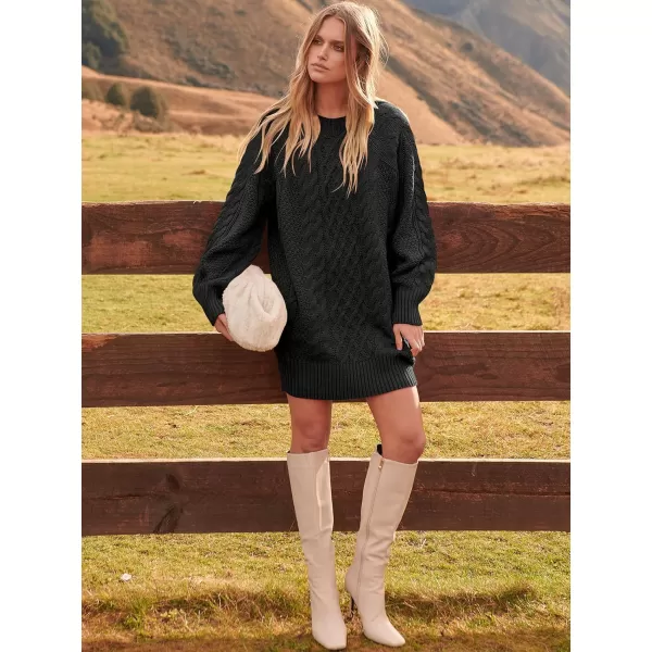 imageANRABESS Women 2023 Fall Crewneck Long Sleeve Oversized Cable Knit Chunky Pullover Short Sweater DressesBlack