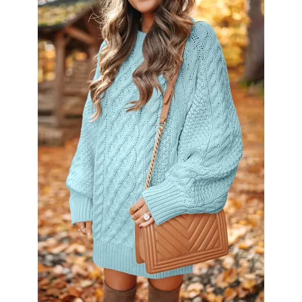 imageANRABESS Women 2023 Fall Crewneck Long Sleeve Oversized Cable Knit Chunky Pullover Short Sweater DressesBlue