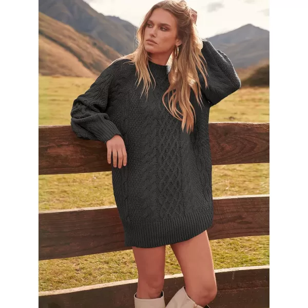 imageANRABESS Women 2023 Fall Crewneck Long Sleeve Oversized Cable Knit Chunky Pullover Short Sweater DressesDeep Gray