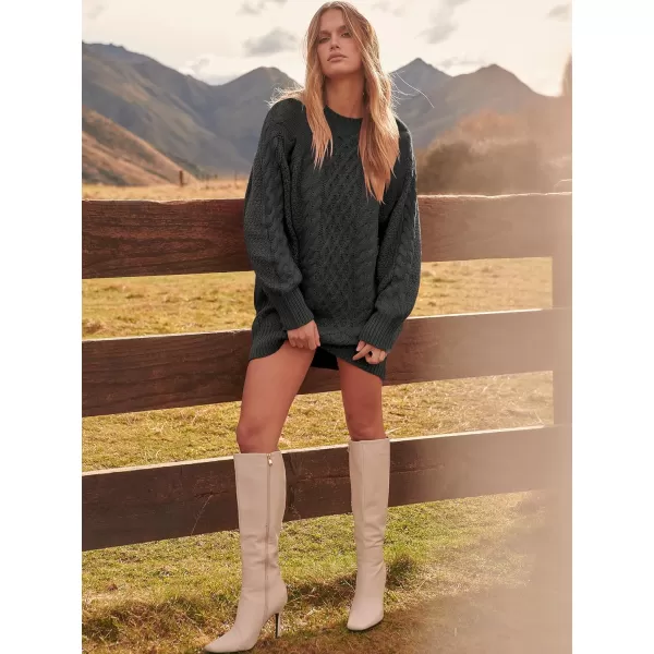 imageANRABESS Women 2023 Fall Crewneck Long Sleeve Oversized Cable Knit Chunky Pullover Short Sweater DressesDeep Gray
