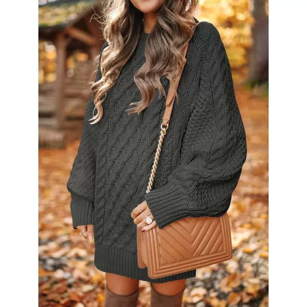 imageANRABESS Women 2023 Fall Crewneck Long Sleeve Oversized Cable Knit Chunky Pullover Short Sweater DressesDeep Gray