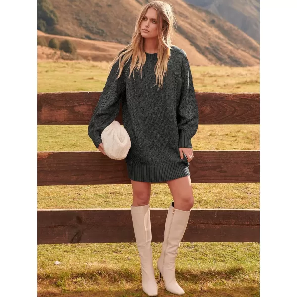 imageANRABESS Women 2023 Fall Crewneck Long Sleeve Oversized Cable Knit Chunky Pullover Short Sweater DressesDeep Gray