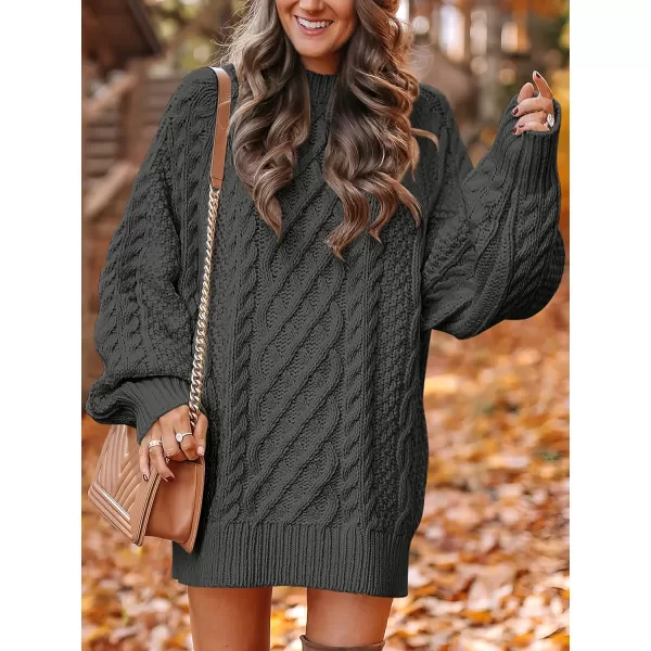 imageANRABESS Women 2023 Fall Crewneck Long Sleeve Oversized Cable Knit Chunky Pullover Short Sweater DressesDeep Gray