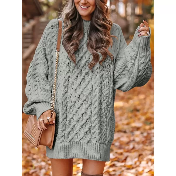 imageANRABESS Women 2023 Fall Crewneck Long Sleeve Oversized Cable Knit Chunky Pullover Short Sweater DressesGray