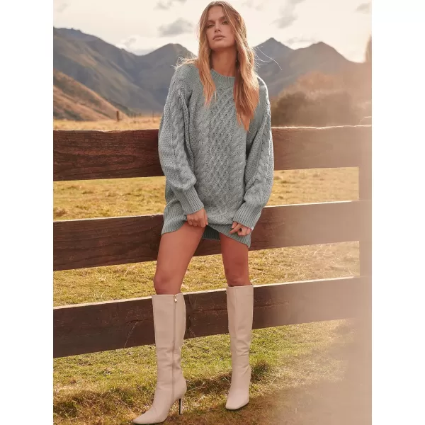 imageANRABESS Women 2023 Fall Crewneck Long Sleeve Oversized Cable Knit Chunky Pullover Short Sweater DressesGray