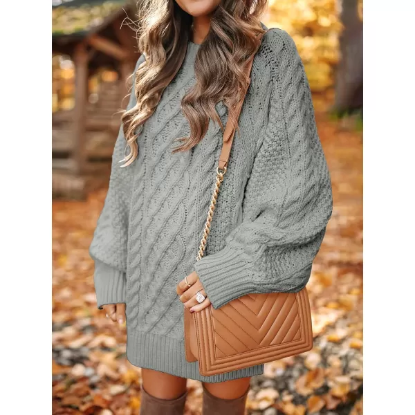 imageANRABESS Women 2023 Fall Crewneck Long Sleeve Oversized Cable Knit Chunky Pullover Short Sweater DressesGray