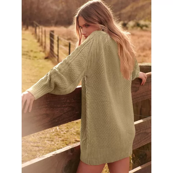 imageANRABESS Women 2023 Fall Crewneck Long Sleeve Oversized Cable Knit Chunky Pullover Short Sweater DressesKhaki