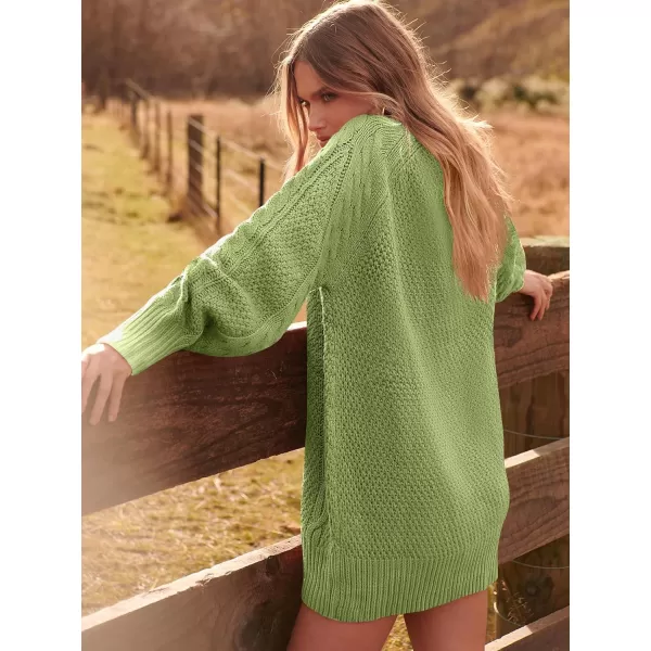 imageANRABESS Women 2023 Fall Crewneck Long Sleeve Oversized Cable Knit Chunky Pullover Short Sweater DressesLight Green