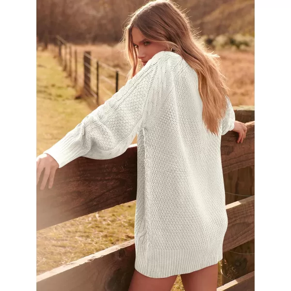 imageANRABESS Women 2023 Fall Crewneck Long Sleeve Oversized Cable Knit Chunky Pullover Short Sweater DressesWhite