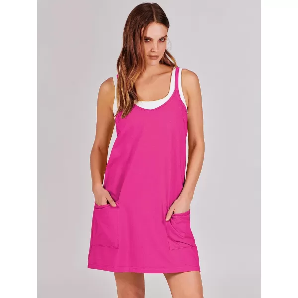 imageANRABESS Women 2023 Summer Sleeveless Mini Dress Casual Short Sundress Workout Tennis Athletic OnesieHot Pink
