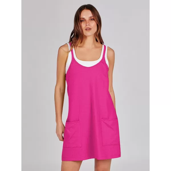 imageANRABESS Women 2023 Summer Sleeveless Mini Dress Casual Short Sundress Workout Tennis Athletic OnesieHot Pink