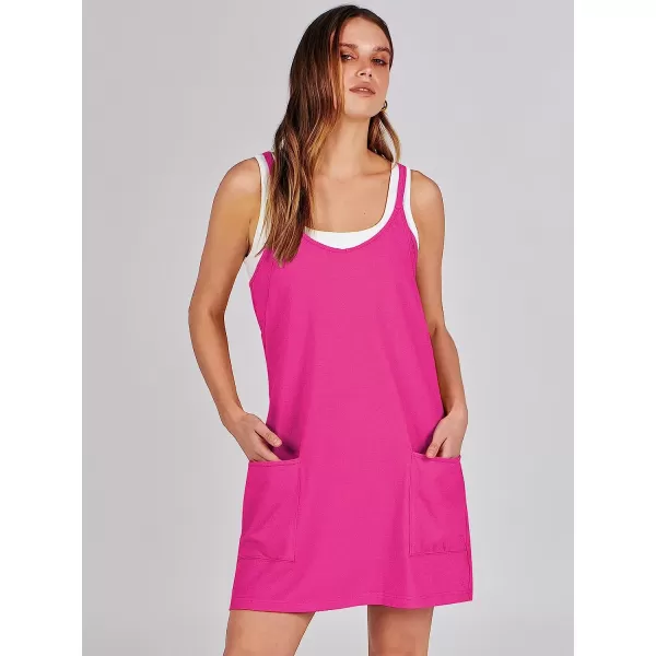imageANRABESS Women 2023 Summer Sleeveless Mini Dress Casual Short Sundress Workout Tennis Athletic OnesieHot Pink