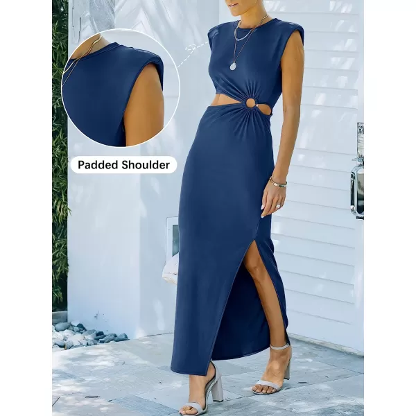 imageANRABESS Women 2023 Summer Sleeveless Padded Shoulder Cutout Sexy Bodycon Slit Maxi Formal DressBlue