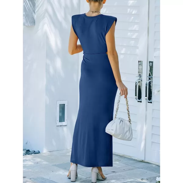 imageANRABESS Women 2023 Summer Sleeveless Padded Shoulder Cutout Sexy Bodycon Slit Maxi Formal DressBlue
