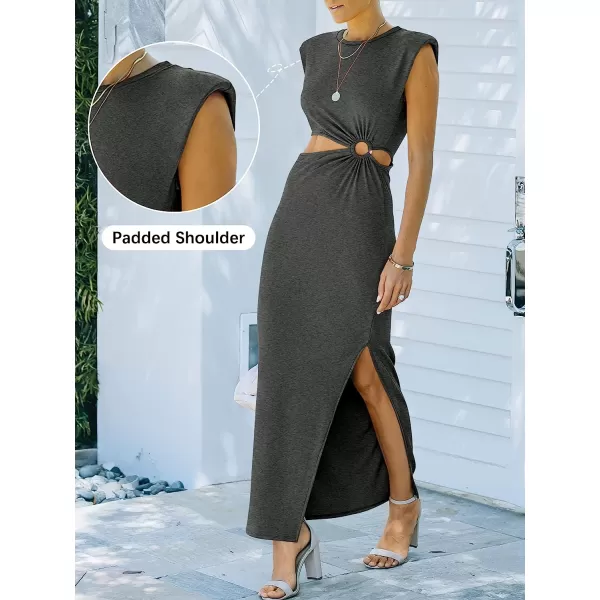 imageANRABESS Women 2023 Summer Sleeveless Padded Shoulder Cutout Sexy Bodycon Slit Maxi Formal DressDark Gray