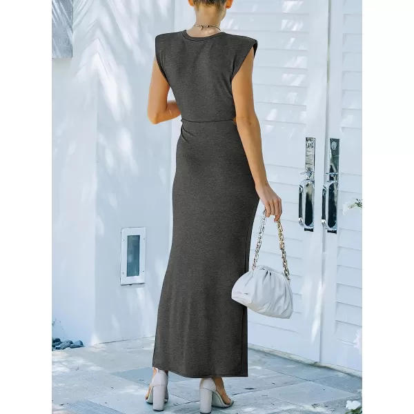 imageANRABESS Women 2023 Summer Sleeveless Padded Shoulder Cutout Sexy Bodycon Slit Maxi Formal DressDark Gray