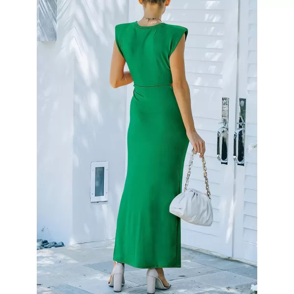 imageANRABESS Women 2023 Summer Sleeveless Padded Shoulder Cutout Sexy Bodycon Slit Maxi Formal DressGrass