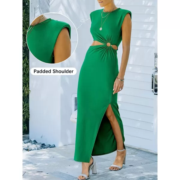 imageANRABESS Women 2023 Summer Sleeveless Padded Shoulder Cutout Sexy Bodycon Slit Maxi Formal DressGrass