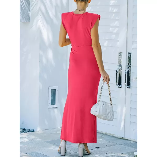 imageANRABESS Women 2023 Summer Sleeveless Padded Shoulder Cutout Sexy Bodycon Slit Maxi Formal DressHot Pink