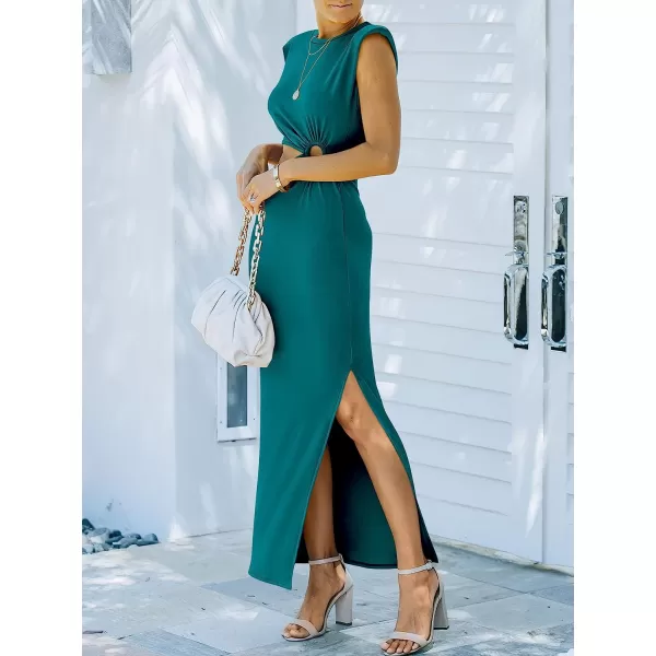 imageANRABESS Women 2023 Summer Sleeveless Padded Shoulder Cutout Sexy Bodycon Slit Maxi Formal DressLake