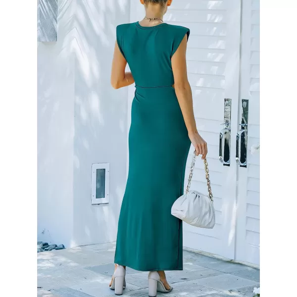 imageANRABESS Women 2023 Summer Sleeveless Padded Shoulder Cutout Sexy Bodycon Slit Maxi Formal DressLake