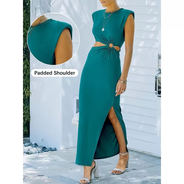 imageANRABESS Women 2023 Summer Sleeveless Padded Shoulder Cutout Sexy Bodycon Slit Maxi Formal DressLake