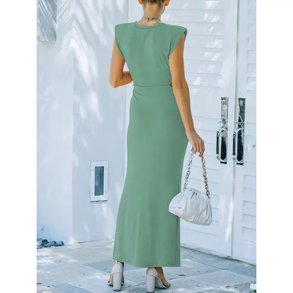imageANRABESS Women 2023 Summer Sleeveless Padded Shoulder Cutout Sexy Bodycon Slit Maxi Formal DressLight Green