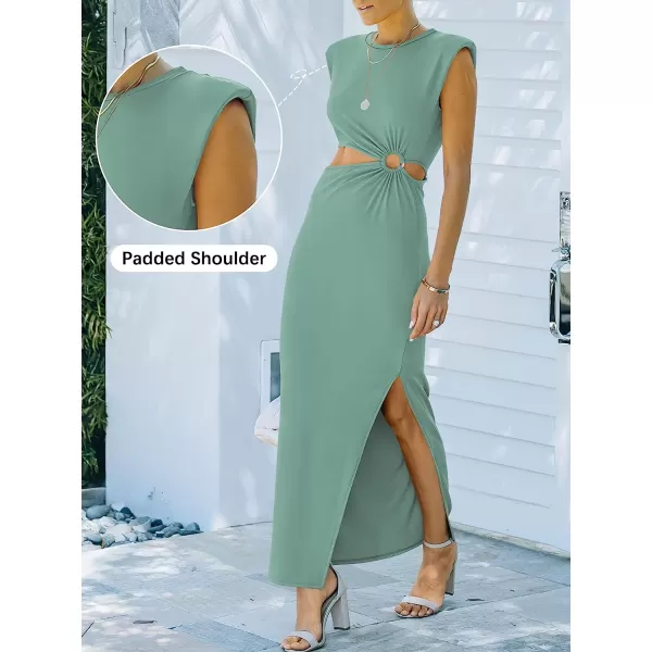 imageANRABESS Women 2023 Summer Sleeveless Padded Shoulder Cutout Sexy Bodycon Slit Maxi Formal DressLight Green