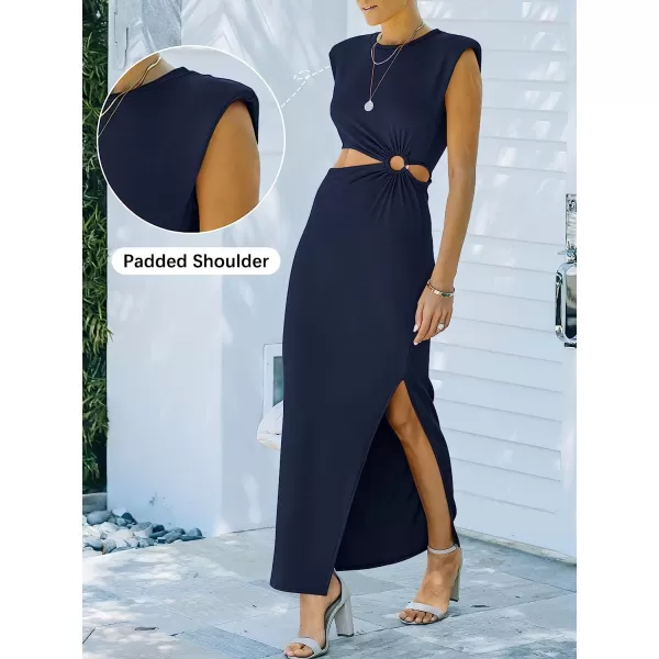 imageANRABESS Women 2023 Summer Sleeveless Padded Shoulder Cutout Sexy Bodycon Slit Maxi Formal DressNavy Blue