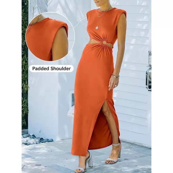 imageANRABESS Women 2023 Summer Sleeveless Padded Shoulder Cutout Sexy Bodycon Slit Maxi Formal DressOrange