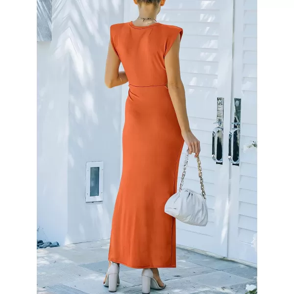 imageANRABESS Women 2023 Summer Sleeveless Padded Shoulder Cutout Sexy Bodycon Slit Maxi Formal DressOrange