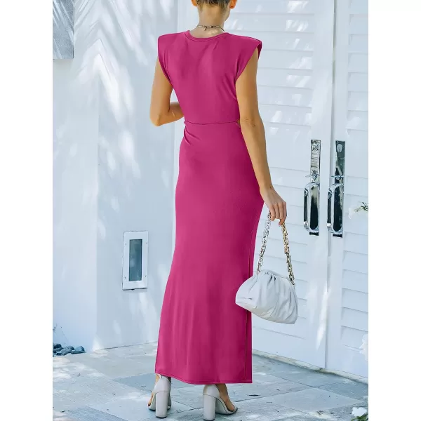 imageANRABESS Women 2023 Summer Sleeveless Padded Shoulder Cutout Sexy Bodycon Slit Maxi Formal DressRose