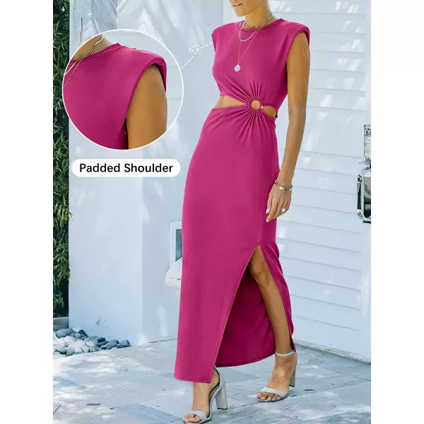 imageANRABESS Women 2023 Summer Sleeveless Padded Shoulder Cutout Sexy Bodycon Slit Maxi Formal DressRose