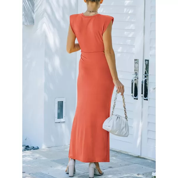 imageANRABESS Women 2023 Summer Sleeveless Padded Shoulder Cutout Sexy Bodycon Slit Maxi Formal DressRust