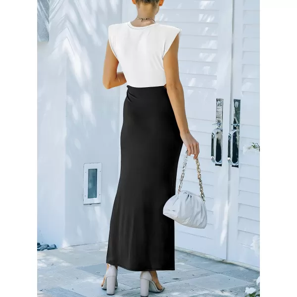 imageANRABESS Women 2023 Summer Sleeveless Padded Shoulder Cutout Sexy Bodycon Slit Maxi Formal DressWhiteblack