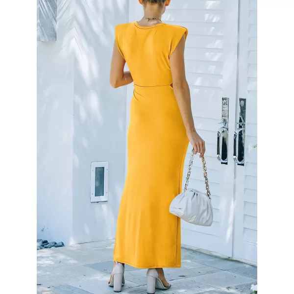imageANRABESS Women 2023 Summer Sleeveless Padded Shoulder Cutout Sexy Bodycon Slit Maxi Formal DressYellow