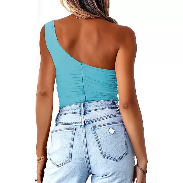 imageANRABESS Women 2023 Summer Sleeveless Sexy One Shoulder Mesh Solid Tank Top Bodysuit JumpsuitsLake