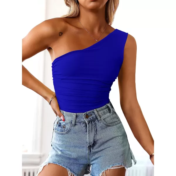 imageANRABESS Women 2023 Summer Sleeveless Sexy One Shoulder Mesh Solid Tank Top Bodysuit JumpsuitsRoyal Blue