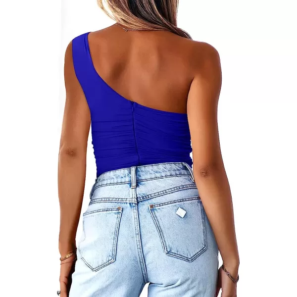 imageANRABESS Women 2023 Summer Sleeveless Sexy One Shoulder Mesh Solid Tank Top Bodysuit JumpsuitsRoyal Blue