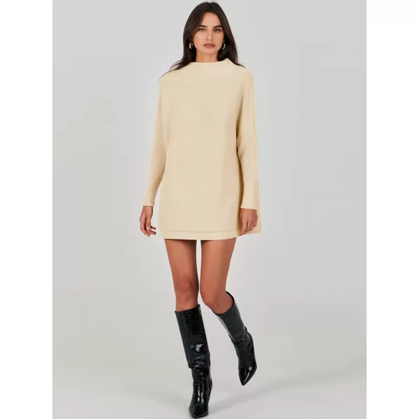 imageANRABESS Women 2023 Trendy Casual Turtleneck Batwing Sleeve Slouchy Oversized Ribbed Knit Tunic Sweaters PulloverApricot