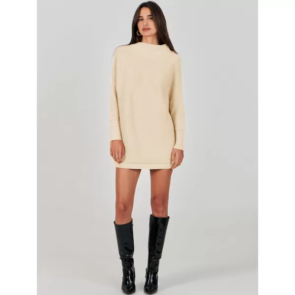 imageANRABESS Women 2023 Trendy Casual Turtleneck Batwing Sleeve Slouchy Oversized Ribbed Knit Tunic Sweaters PulloverApricot