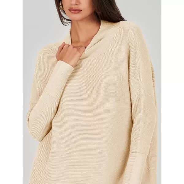 imageANRABESS Women 2023 Trendy Casual Turtleneck Batwing Sleeve Slouchy Oversized Ribbed Knit Tunic Sweaters PulloverApricot