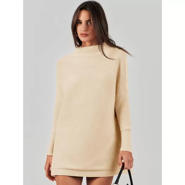 imageANRABESS Women 2023 Trendy Casual Turtleneck Batwing Sleeve Slouchy Oversized Ribbed Knit Tunic Sweaters PulloverApricot