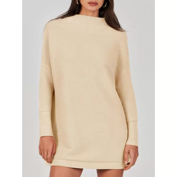 imageANRABESS Women 2023 Trendy Casual Turtleneck Batwing Sleeve Slouchy Oversized Ribbed Knit Tunic Sweaters PulloverApricot