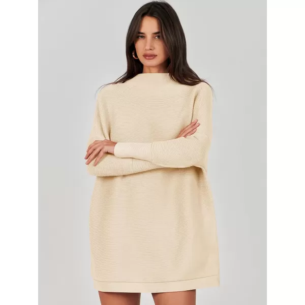 imageANRABESS Women 2023 Trendy Casual Turtleneck Batwing Sleeve Slouchy Oversized Ribbed Knit Tunic Sweaters PulloverApricot