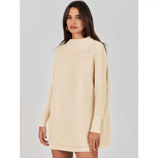 imageANRABESS Women 2023 Trendy Casual Turtleneck Batwing Sleeve Slouchy Oversized Ribbed Knit Tunic Sweaters PulloverApricot