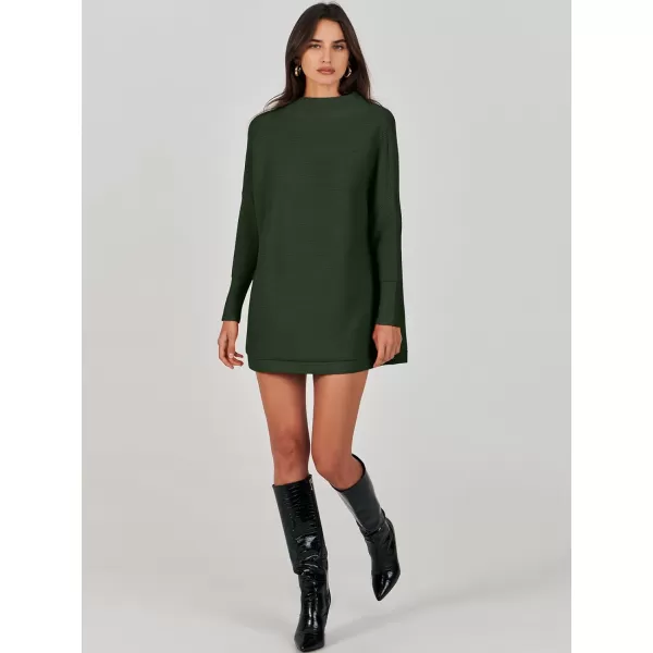 imageANRABESS Women 2023 Trendy Casual Turtleneck Batwing Sleeve Slouchy Oversized Ribbed Knit Tunic Sweaters PulloverArmygreen
