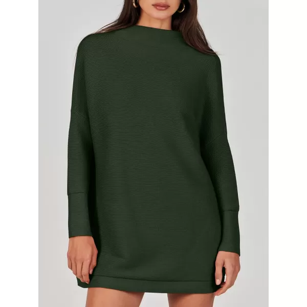 imageANRABESS Women 2023 Trendy Casual Turtleneck Batwing Sleeve Slouchy Oversized Ribbed Knit Tunic Sweaters PulloverArmygreen